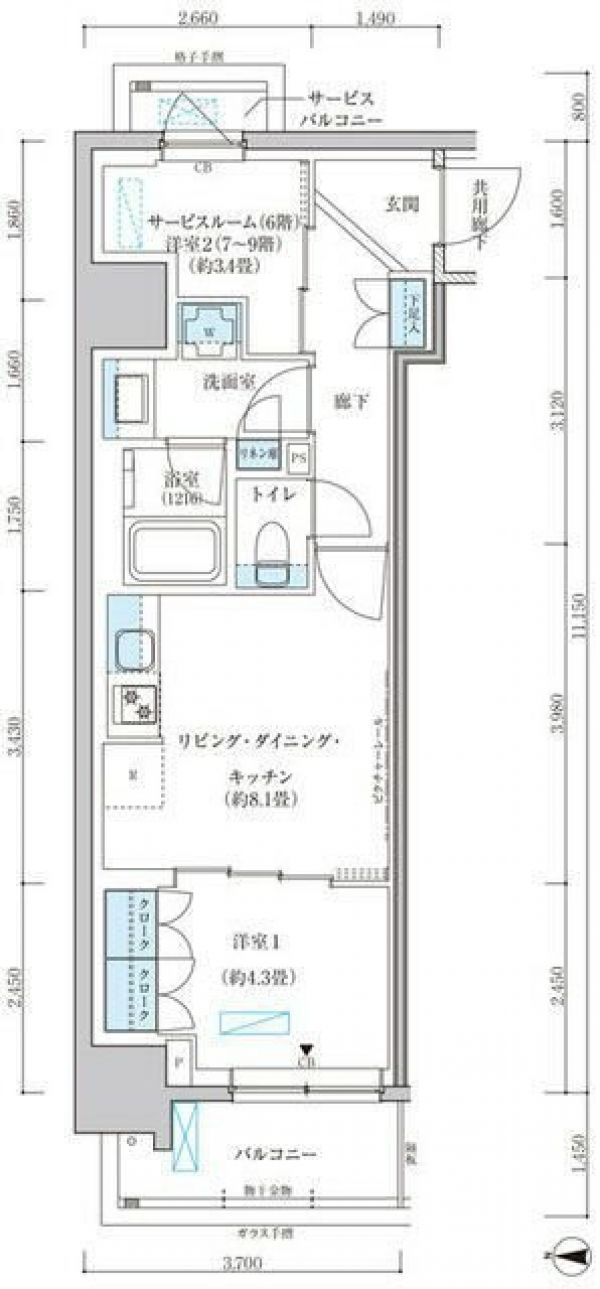 8階 2LDK 間取り図