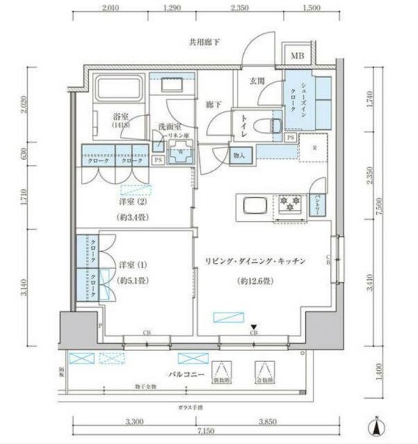 9階 2LDK 間取り図