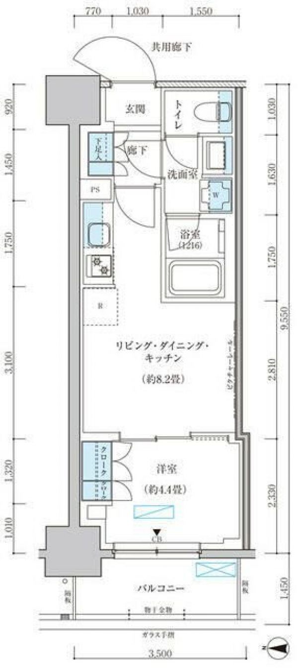 6階 1LDK 間取り図