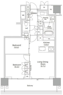 14階 2B・2B' 56.92㎡の間取図
