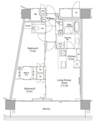 12階 2D 65.33㎡の間取図