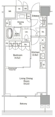9階 1B・1C 45.10㎡の間取図