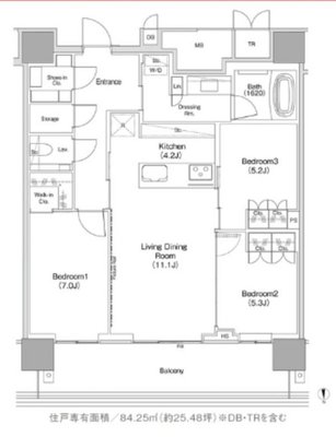 10階 3S 84.25㎡の間取図